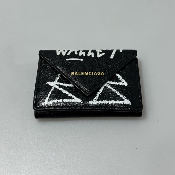 Balenciaga Graffiti Papier Flap Leather Wallet Black - Picture 1 of 7
